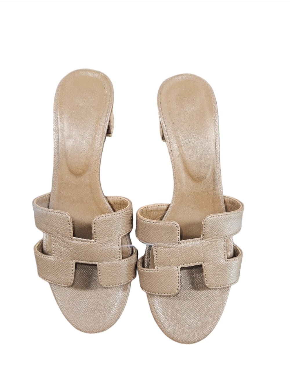 Hermès Oasis Sandals Beige Leather Block Heel Size 38 Authentic Made In Italy - Picture 5 of 8